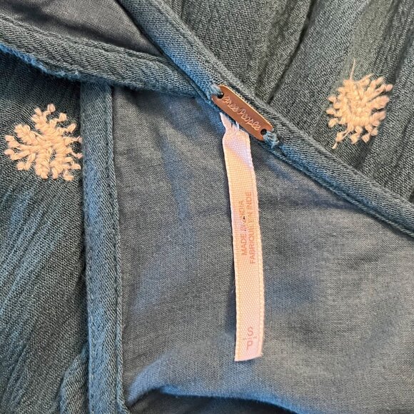 Free People | Sweet Tennessee Babydoll Long Sleeve Embroidered Dress in Teal | S - Picture 12 of 15